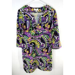 jude connally dress medium V-neck Paisley Resort 3/4 Sleeve Party Stretch